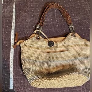 The Sak crotchet bag beige and grey